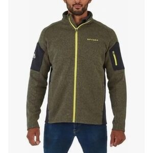 Spyder Men's Fleece Jacket Full Zip Gray Black Yellow Accent Outdoor Size XL